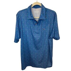 Vineyard Vines Mens Performance Polo Size L Blue Nautical Sailboat Whale Print